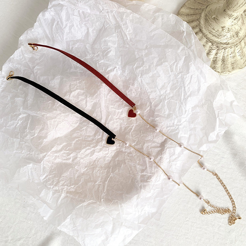 Korean Style Pearl Red Clavicle Chain Neck Strap Collar