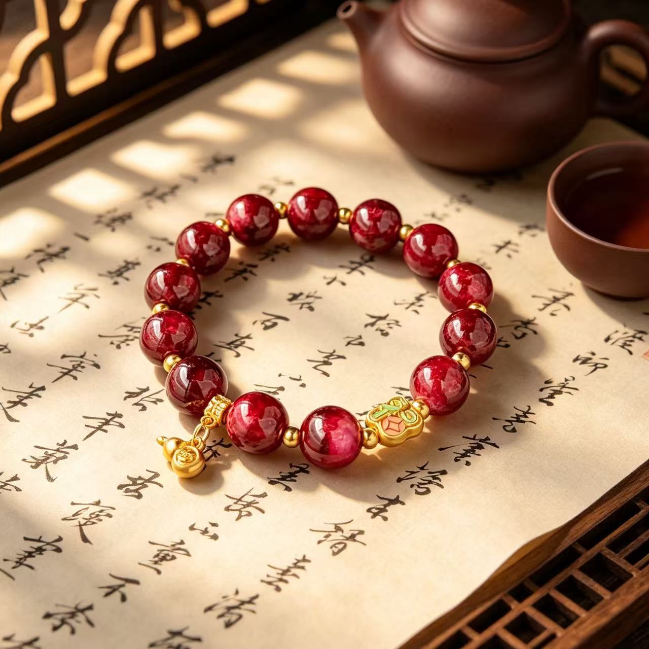 Women's & Men's Chinese Style Fu Lu Ethnic Advanced Gourd Character Live Broadcast Bracelet