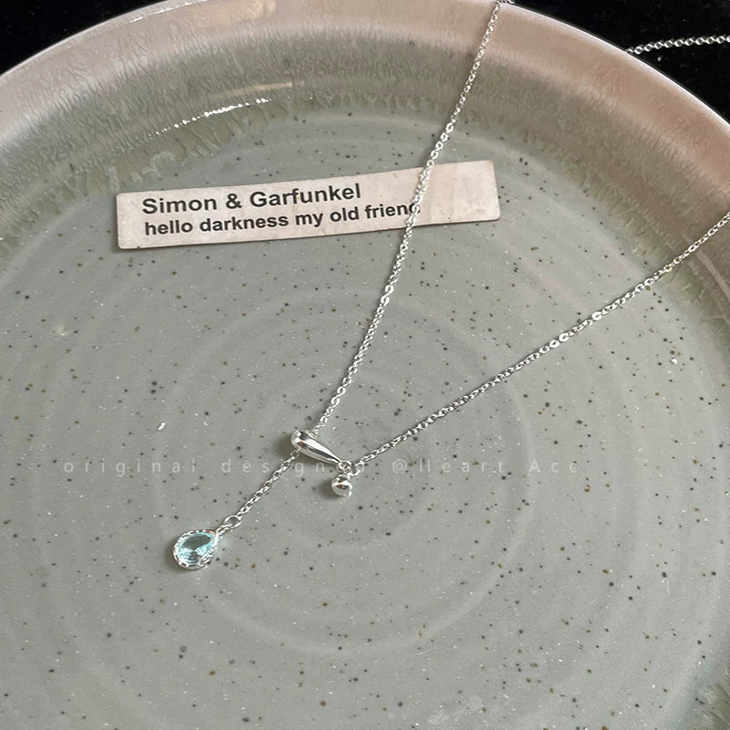 Women's Tears Navy Blue Water Drop Drawable Clavicle Chain Necklaces