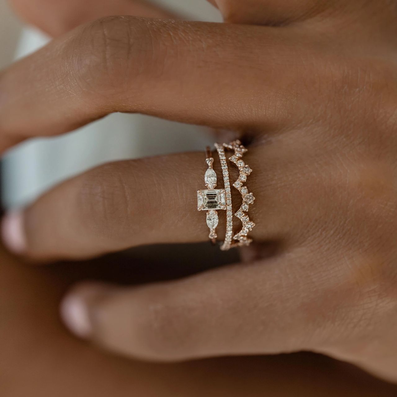 Comfortable Charming Women's Golden Fashion Three-piece Rings