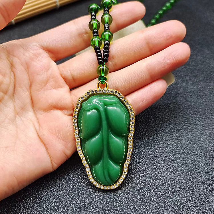 Buddha Imitation Jade Dark Green Fox Necklaces