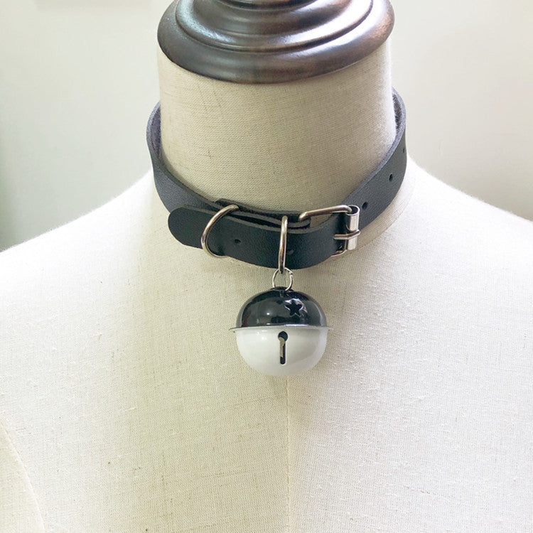 Big Bell Leather Neck Maid Style Drag Collar