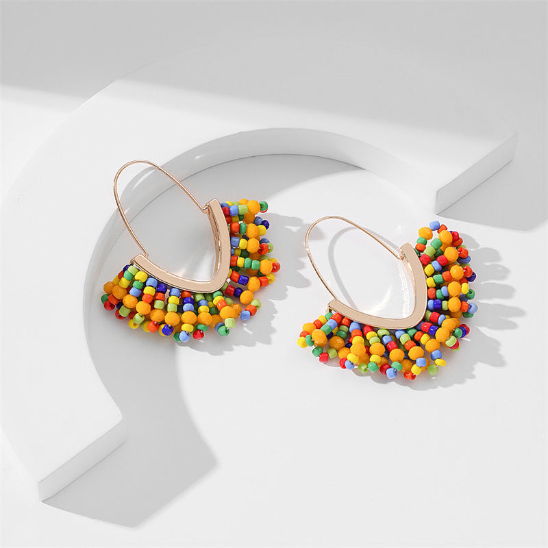 Women's Hand-woven Bead Christmas Hand-made Large V-shaped Earrings