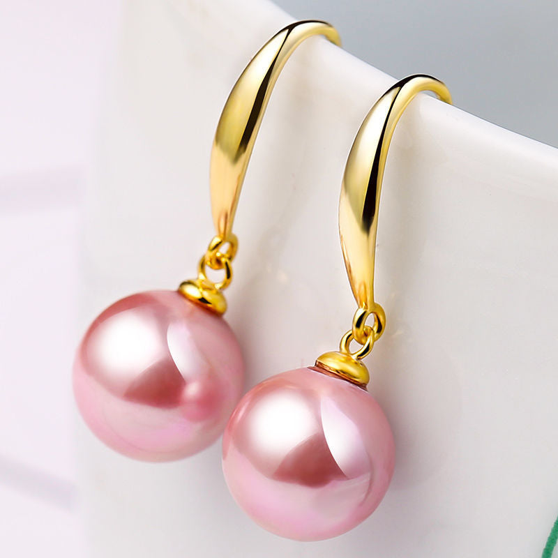 Women's Sterling Sier Purple Shell Pearl Yellow Gold White Powder Earrings