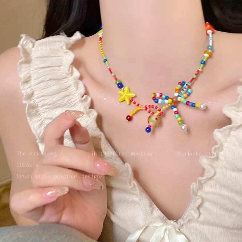 Women's Dopamine Beaded For Seaside Vacation Design Sweet Flower Necklaces