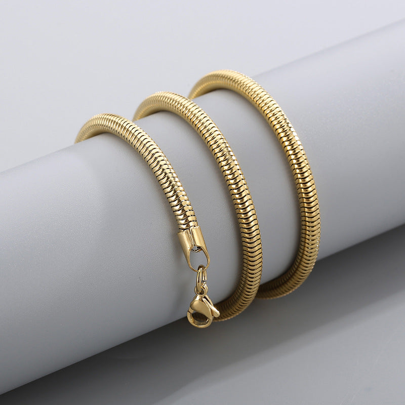 Men's Hip Hop Round Snake Bones Chain Titanium Necklaces
