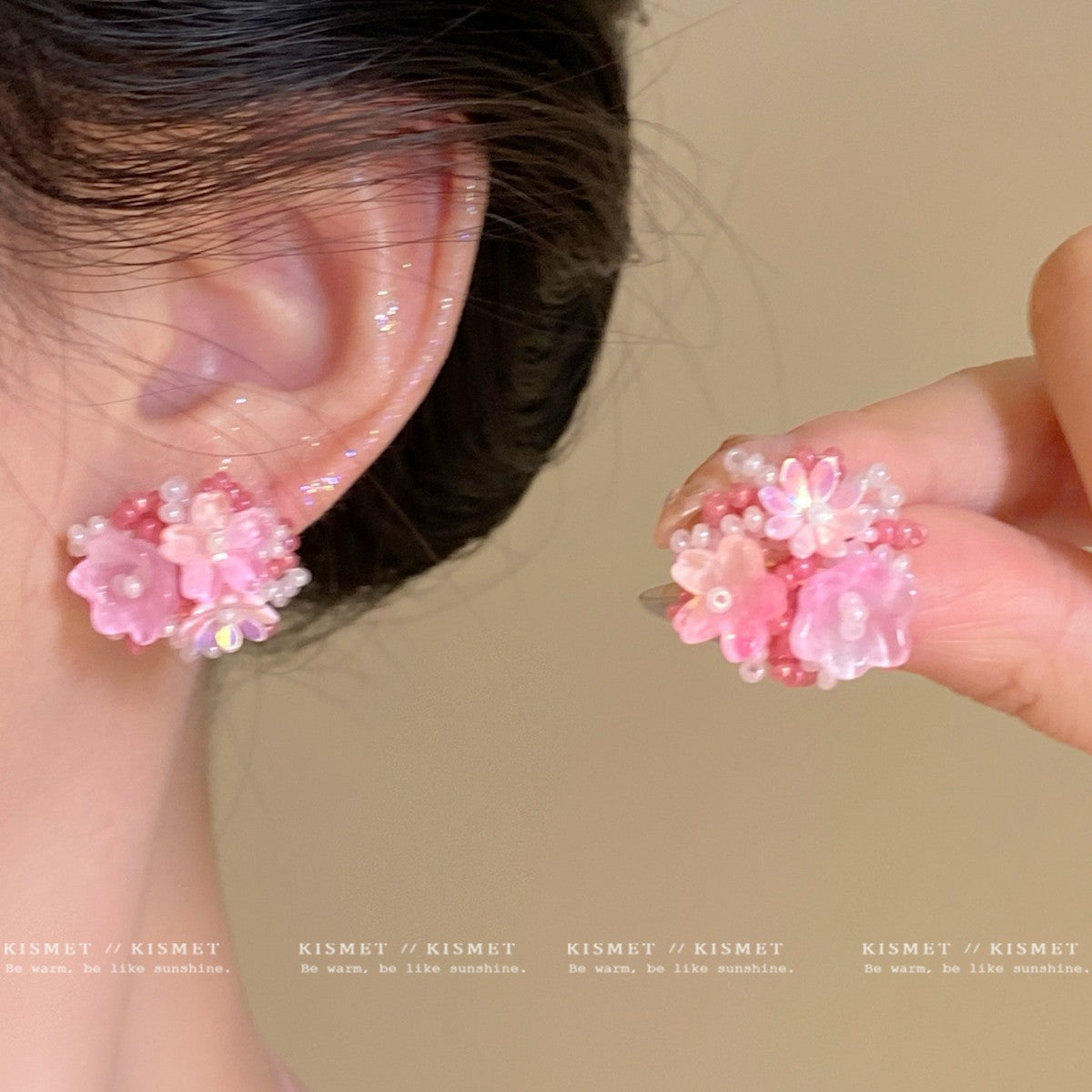 Spring Dopamine Beaded Flower Female Gradient Rings