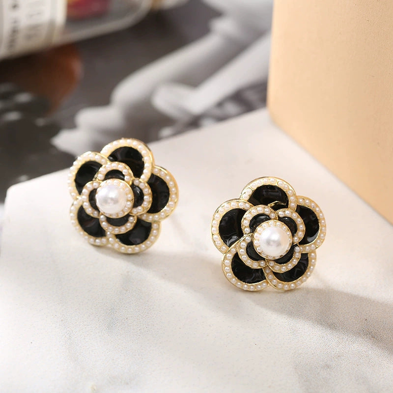 Inlaid Zircon Flower Elegant High-grade Pearl Earrings