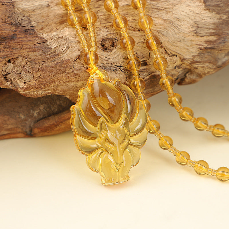 Women's & Men's Crystal Fox Obsidian Imitation Jade Long Sweater Pendants