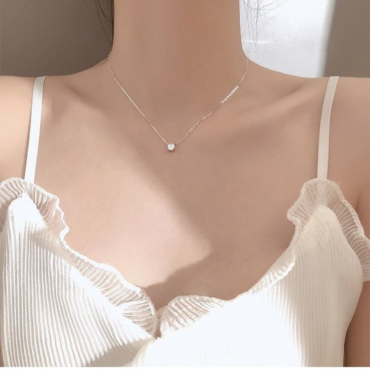 Women's Sterling Sier Rhinestone Minimalist Design Niche Necklaces