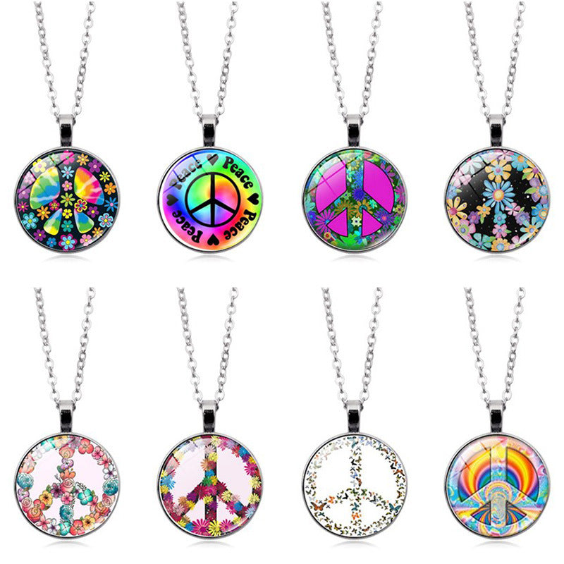 Women's Flower Peace Logo Time Stone For Vintage Necklaces