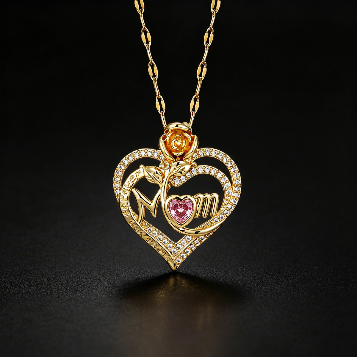 Fashion Elegant Rose Flower Love Heart Mother's Day Gift For Necklace