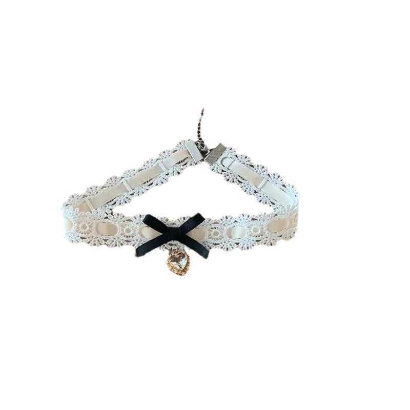 Sweet Peach Lace Love Heart Bow Tie Collar