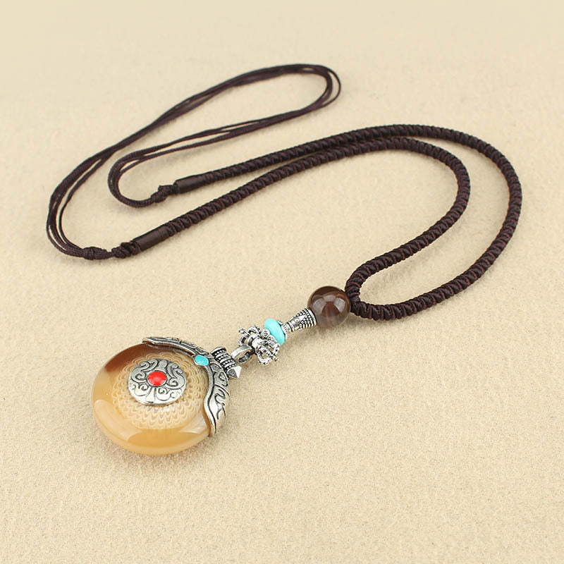Women's & Men's Ethnic Style Tibetan Ping An Fu Long Water Drop Sweater Necklace