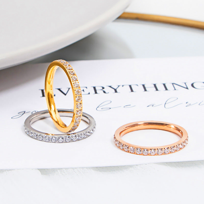 Diamond Titanium Steel Inlaid Zircon Couple Rings