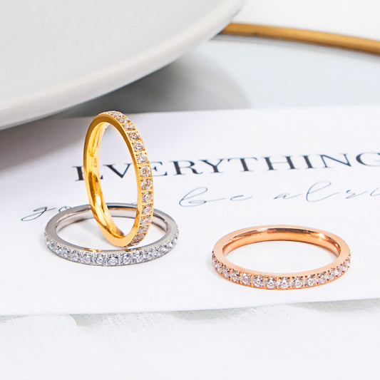 Diamond Titanium Steel Inlaid Zircon Couple Rings