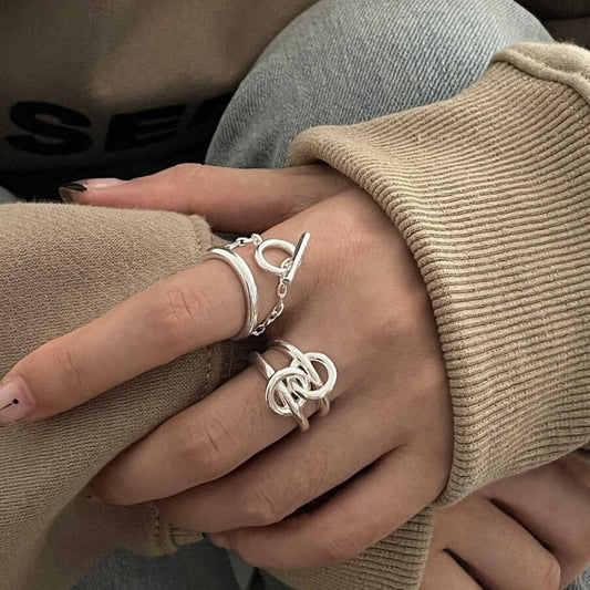 Personality Creativity Sier Plated Open Chain Rings