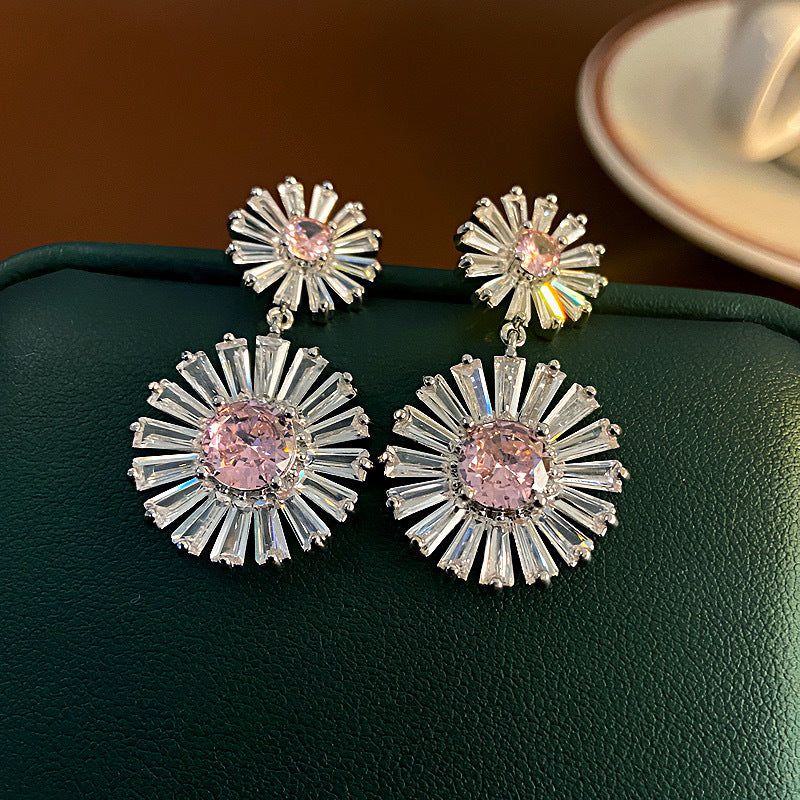 Women's Sier Needle Flower Color Zircon Mori Sweet Fashion Earrings