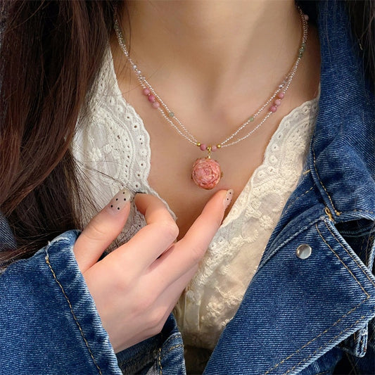 Czech Beads Real Flowers Rose Flower Vintage Twin Fresh Clavicle Necklaces