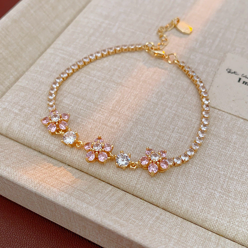 Pink Zircon Geometric Round Pull-out Retro Minority Elegant Bracelets