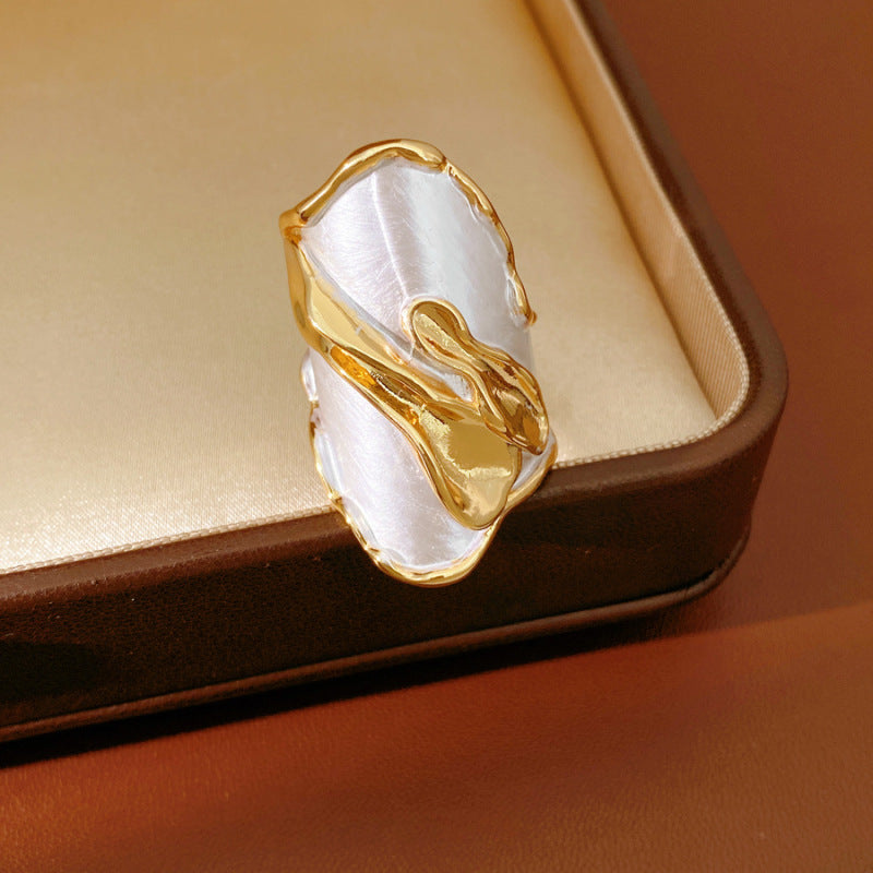 Women's Enamel Flower Open Golden Petal Design Rings