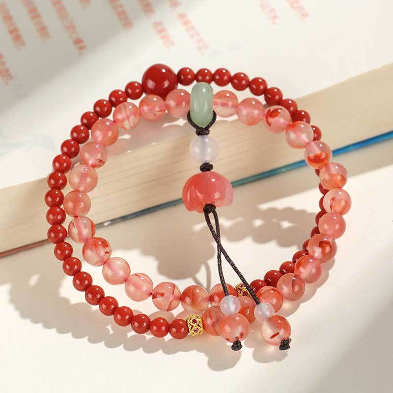 South Red Crystal String Beads Double Female Chinese Style Bracelet