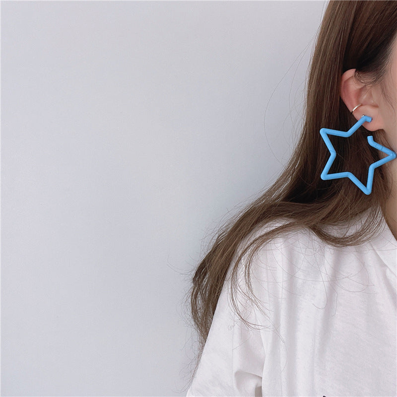 Female Pentagram Sier Fashionable Exaggerated Without Piercing Earrings