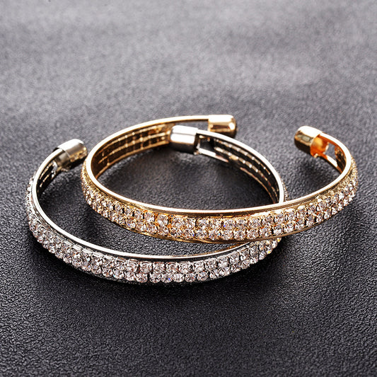 Women's High Quality Popular Rose Gold Sier Diamond 2 Rows Open-ended Bracelets