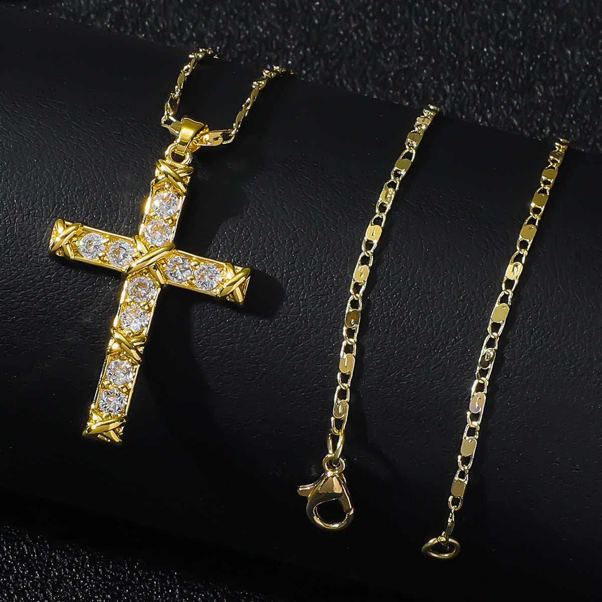 Women's & Men's Gold Rhinestone Zircon Cross Niche For Necklace