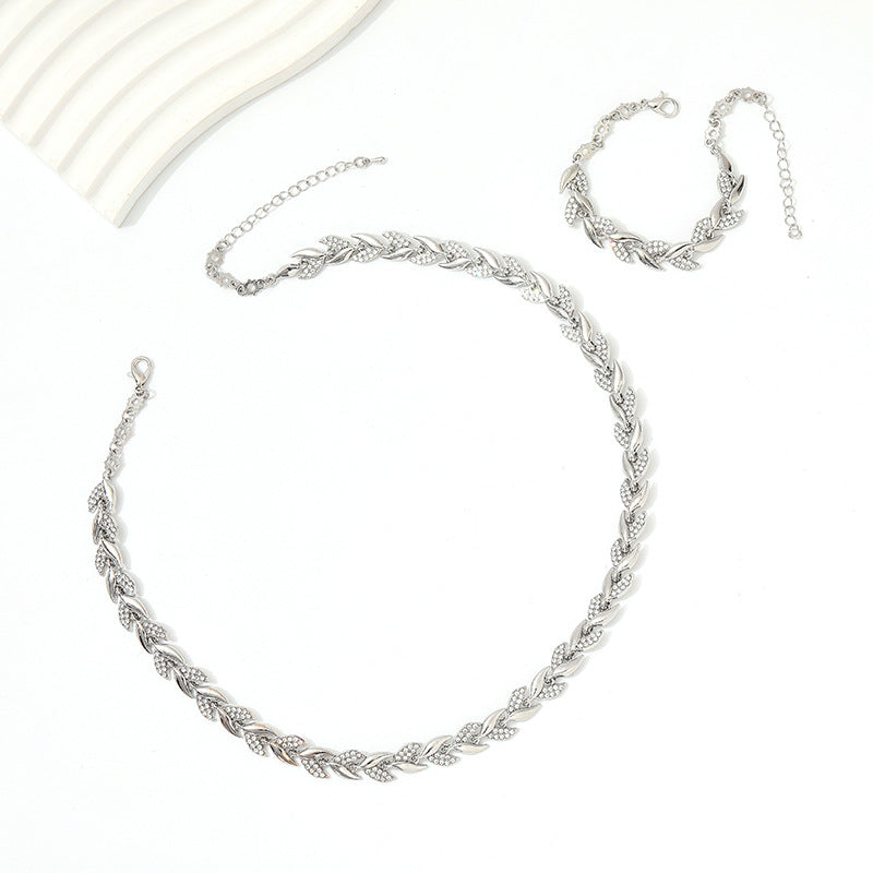 Affordable Luxury Style Creative Willow Leaf Diamond Fishtail Banquet Wedding Jewelry Set