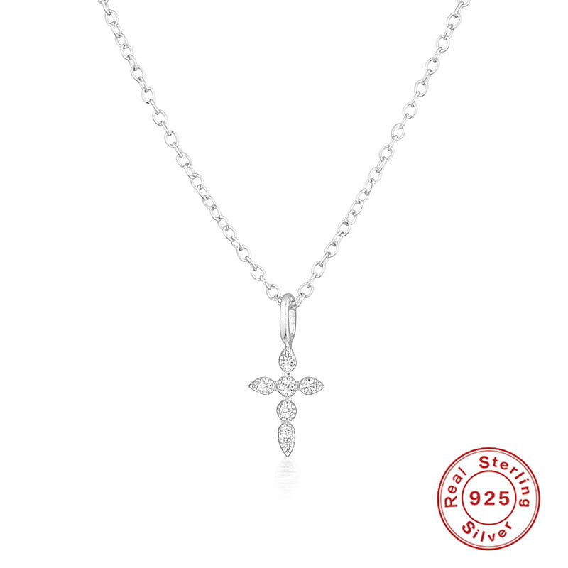Women's Sterling Sier Light Luxury Cross Clavicle Necklaces