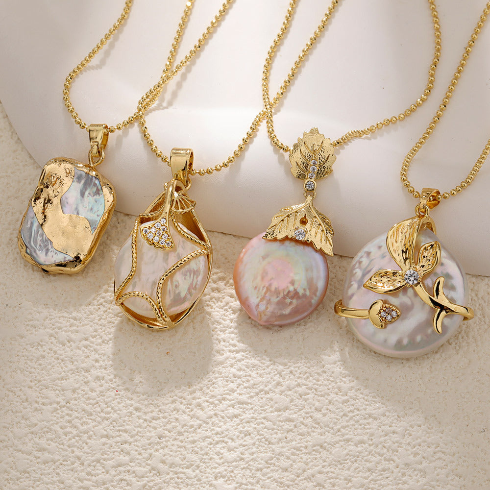 Baroque Pearl Real Gold Plating Leaves Irregular Necklace