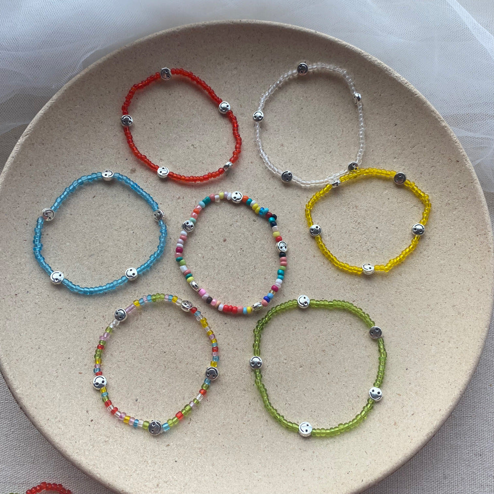 Style Fresh Color Beaded Smiley Transparent Candy Rings