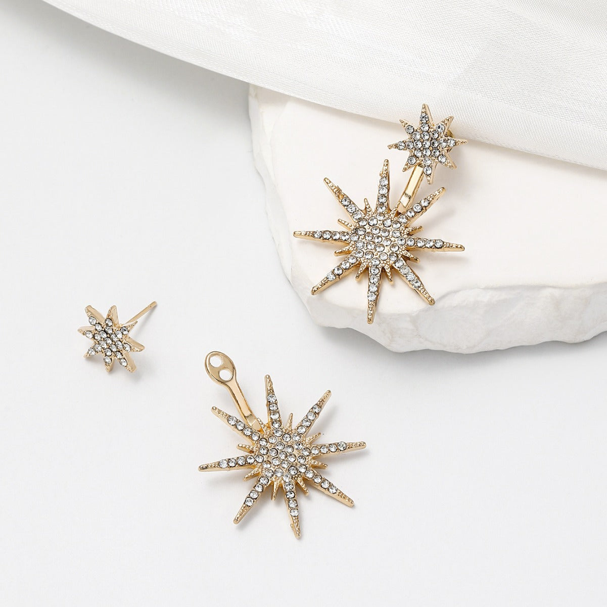 Fashion Snowflake Modelling Full Diamond Rear Hanging Earrings