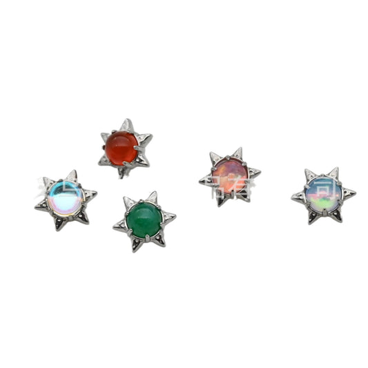 Six-pointed Star Inlaid Natural Stone Sunflower Aurora Rings