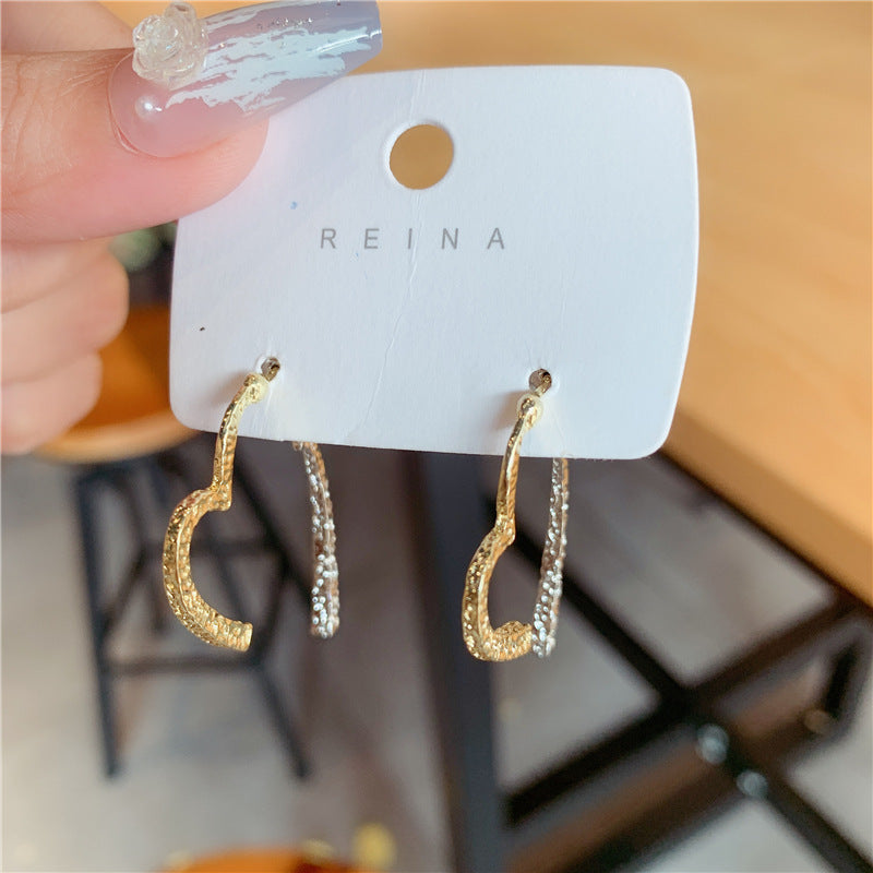 Needle Cross Love Heart Female Light Luxury Minority Design Ear Stud Earrings