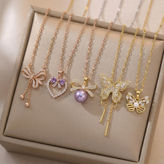 Women's French Butterfly Zircon Minority Fashion Design Temperament Titanium Necklace