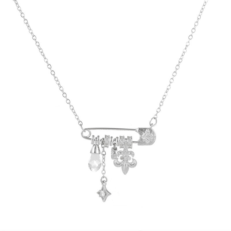 Women's Sterling Sier Brushed Flower-de-luce Pin High-grade Light Necklace