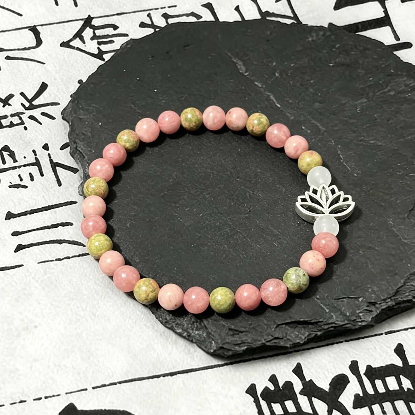 Women's Pink Crystal Natural Stone Seven Veins Lotus Bracelet