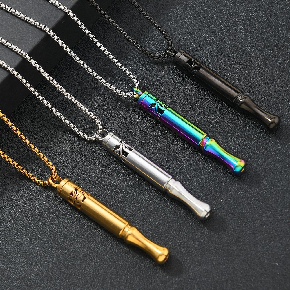 Pattern Whistle Titanium Steel Rotating Twist Aroma Sticks Necklace