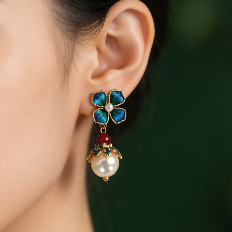Handmade Classical Silk Veet Flower White Pearl Everyday Joker Cheongsam Rings