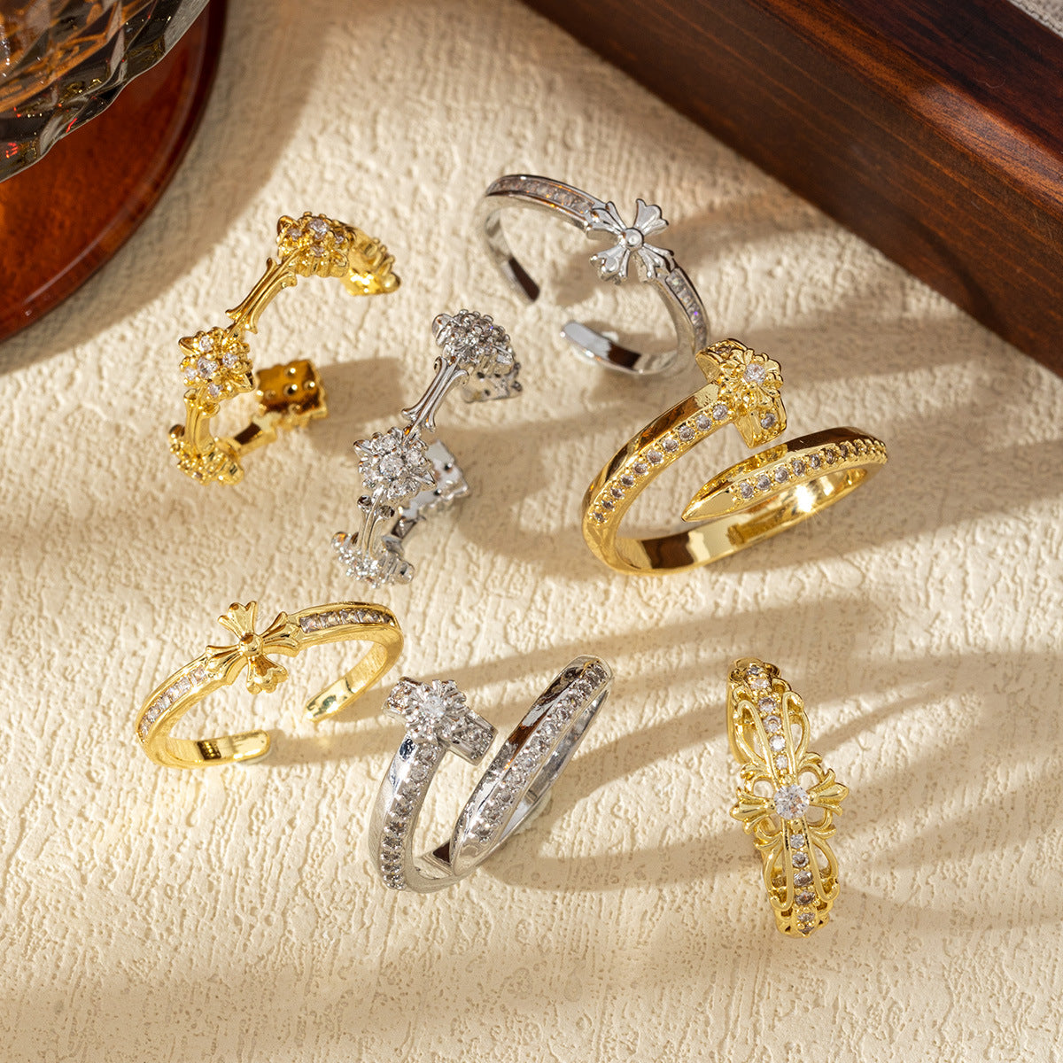 Luxury Trendy Cross Opening Adjustable Personality Color Rings