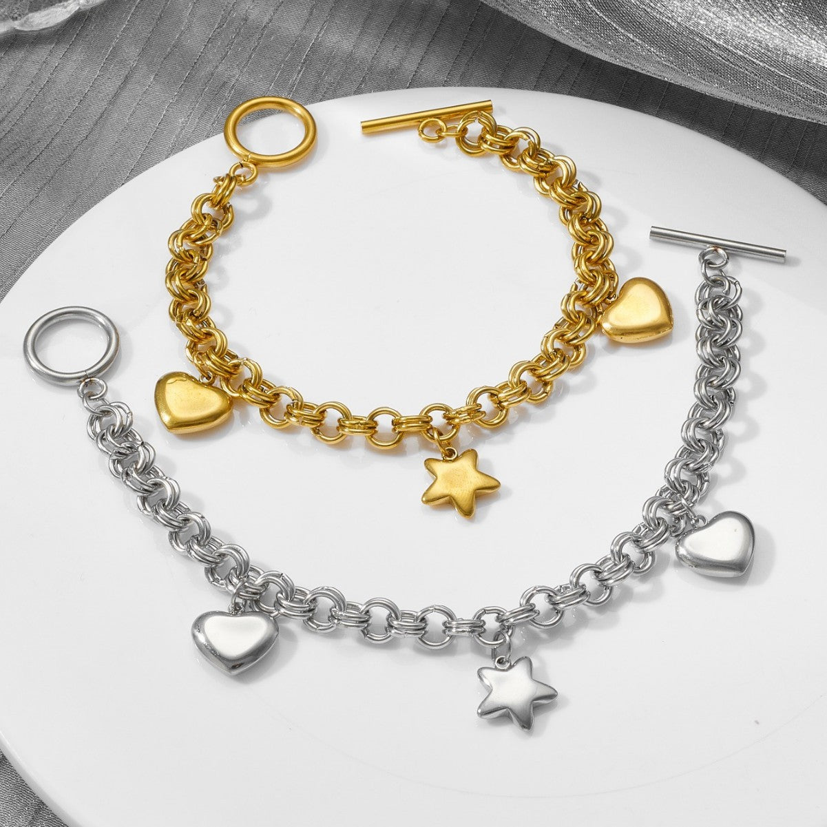 Stainless Steel Heart Buckle Ball Personality Titanium Design Bracelet