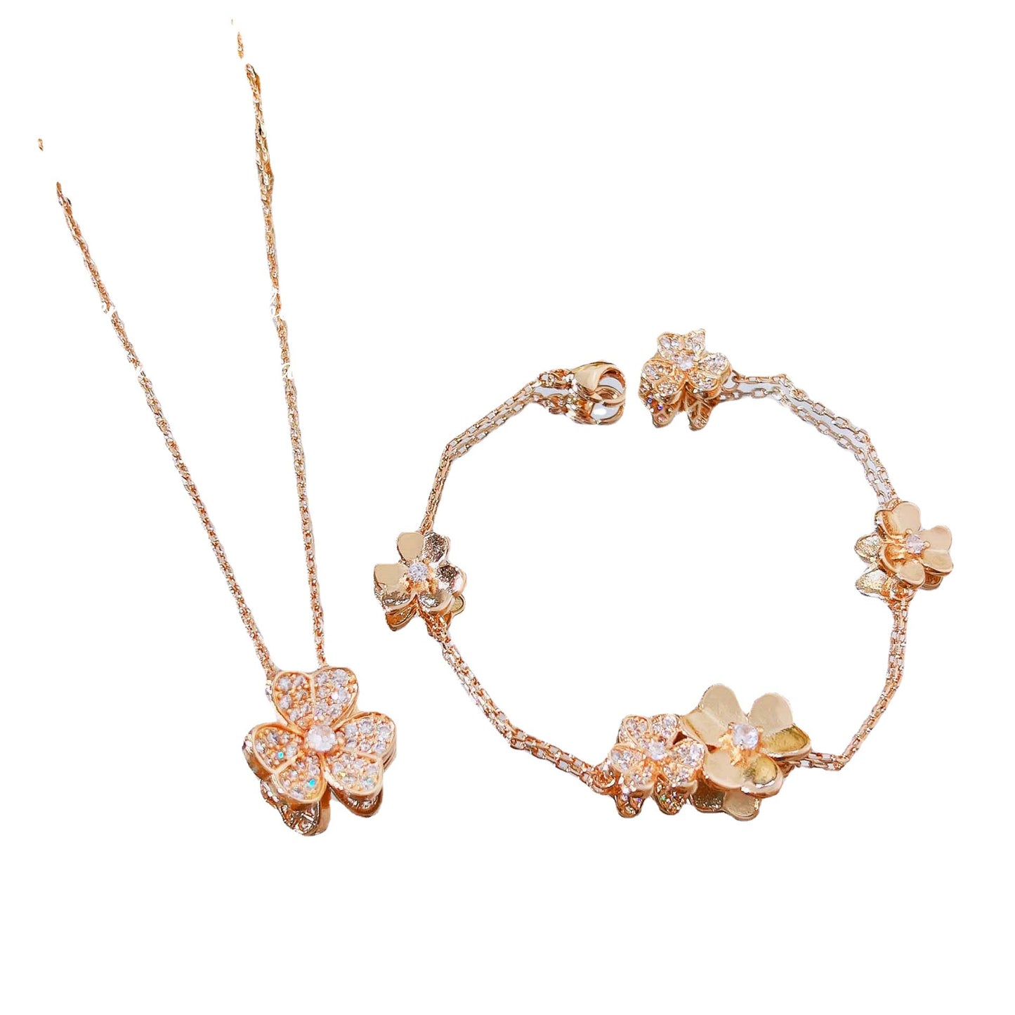 Women's Classic Lucky Clover Full Diamond Petal Flower Light Luxury Minority Jewelry Set