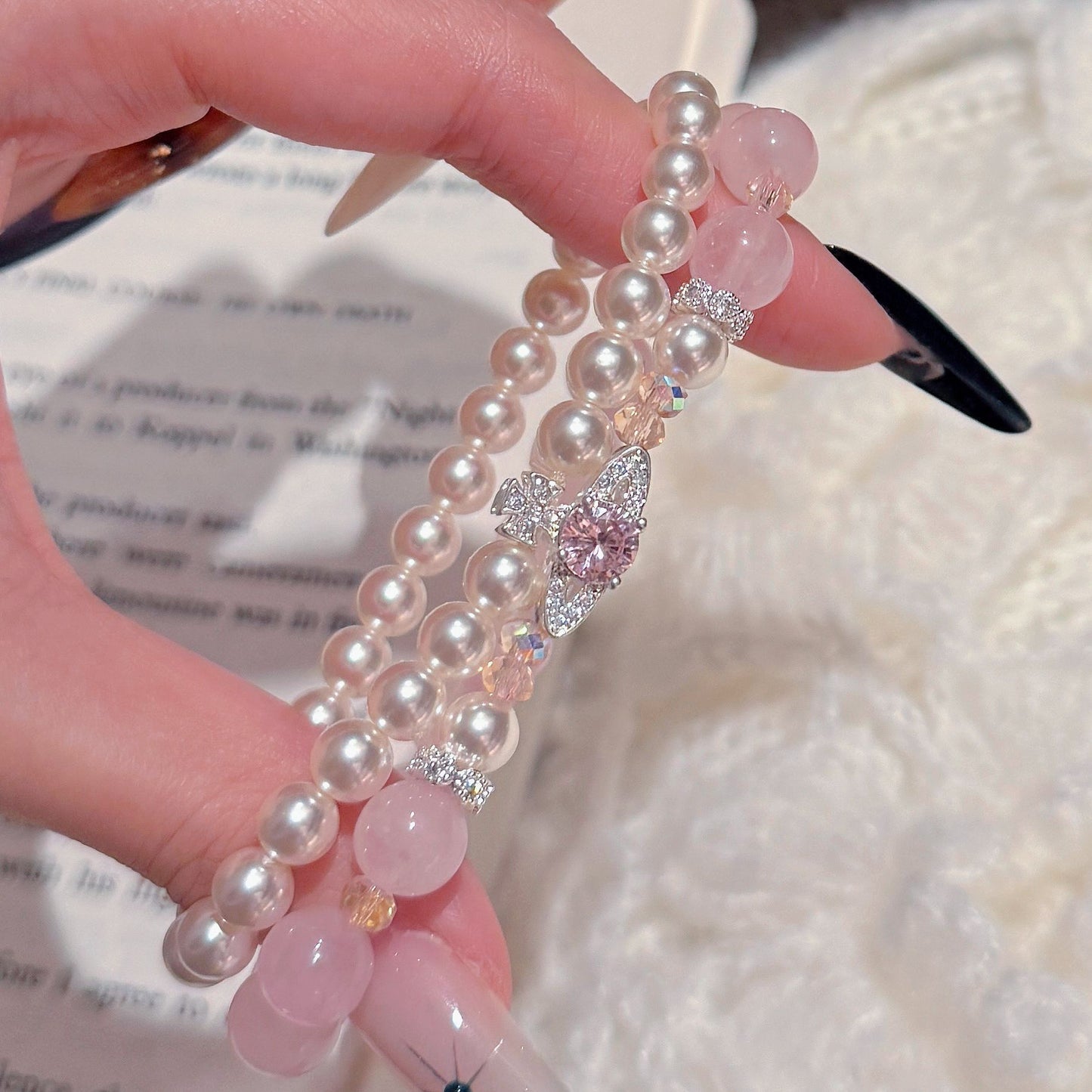 Queen Mother Pink Pearl Crystal Light Bracelets