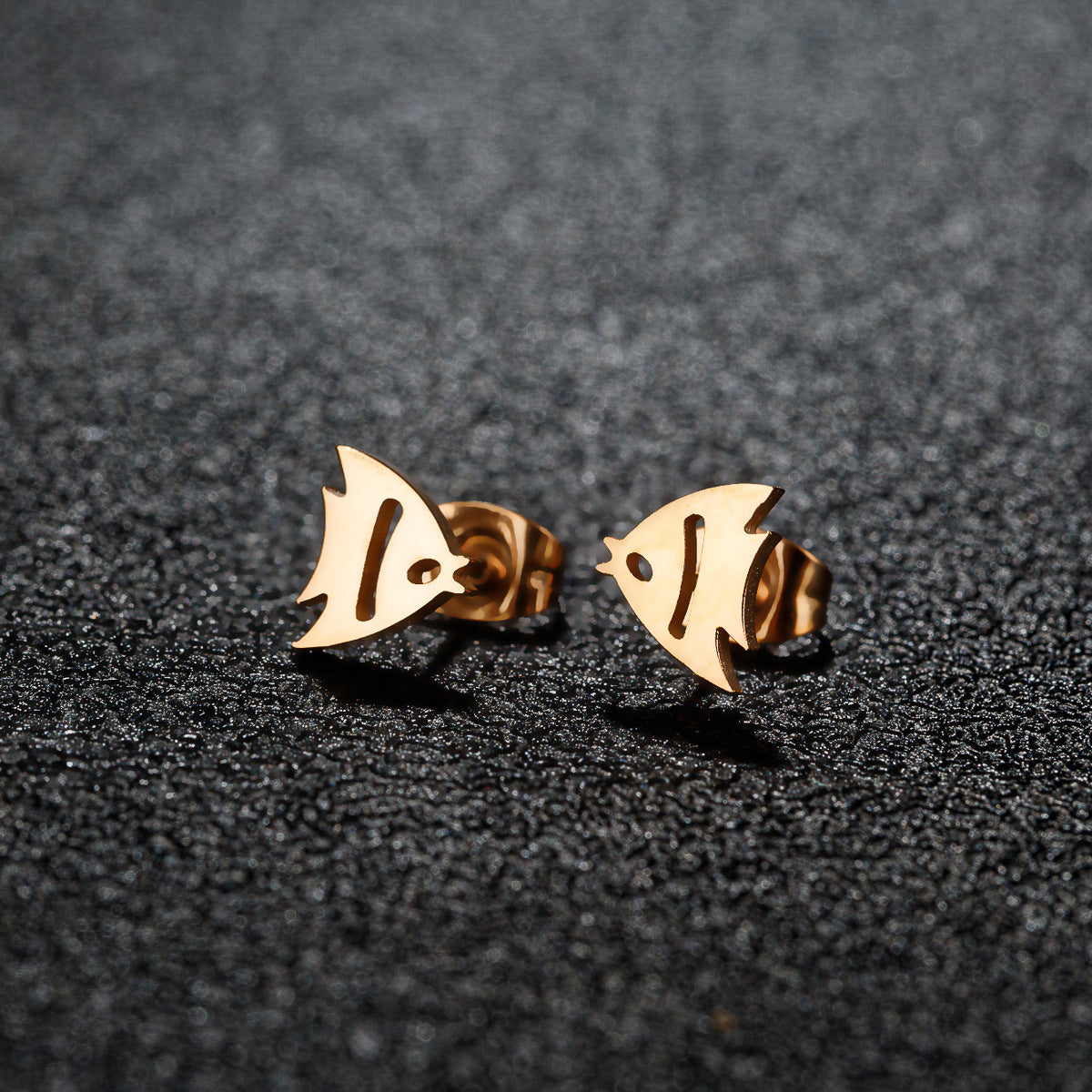 Stainless Steel Goldfish Bird Ear Design Ghost Skull Stud Earrings