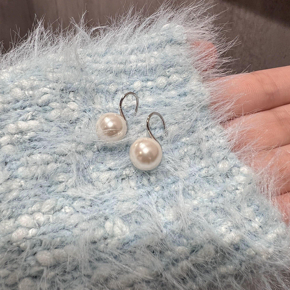 Women's Sterling Sier Pearl Classic Round White High-heeled Shoes French Ear Hook