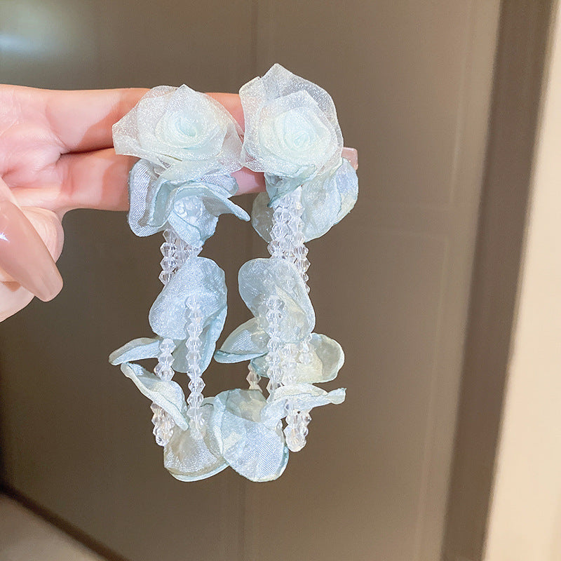 Women's Fresh Blue Fabric Flower Tassel Seaside Vacation Style Light Stud Earrings