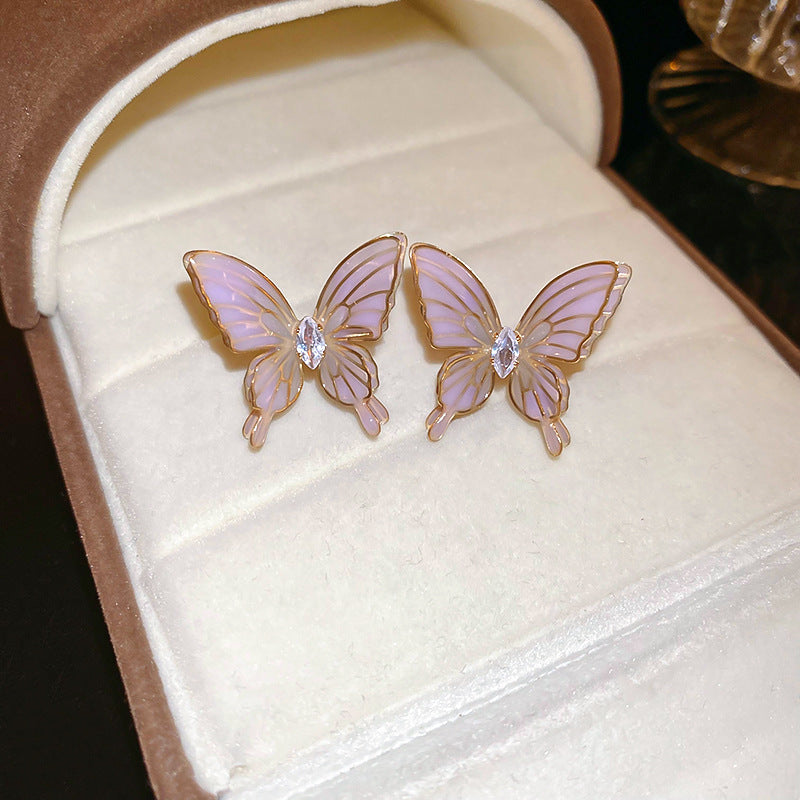 Women's Dripping Zircon Butterfly Sier Simple Niche Earrings