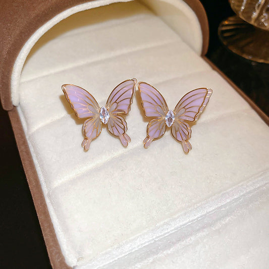 Women's Dripping Zircon Butterfly Sier Simple Niche Earrings